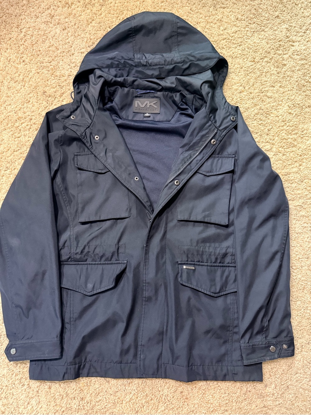 Michael Kors Men's Travel Engineered Navy Blue Hooded Utility Jacket Size M